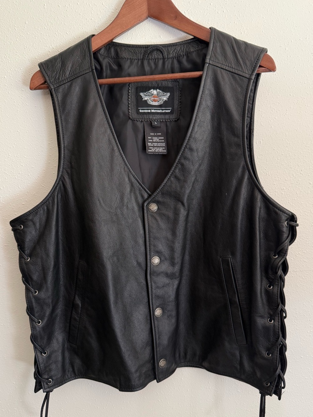 Harley Davidson Genuine Cowhide Leather Lace-Up Biker Vest Men’s L